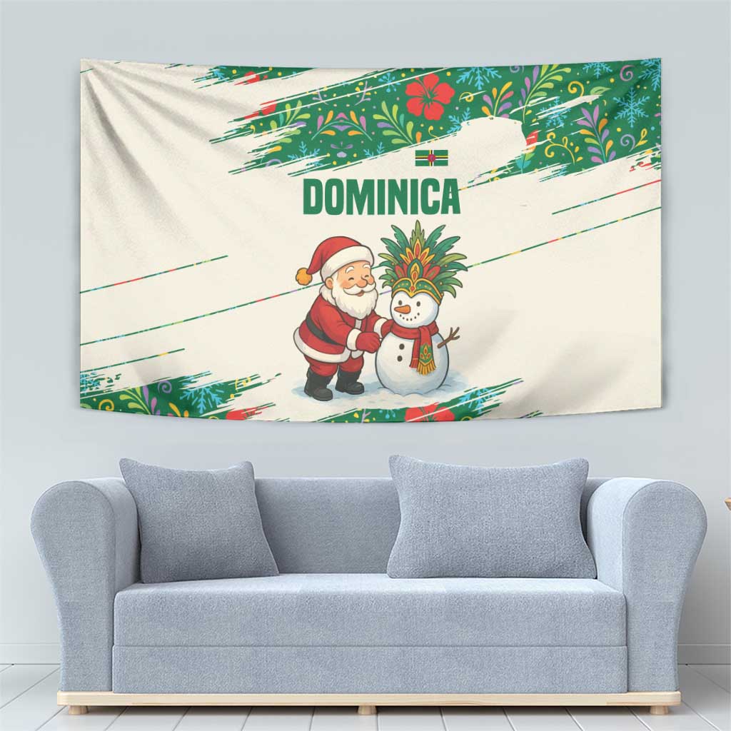 Dominica Christmas Tapestry with Santa Snowman and Tropical Carnival Headpiece - Wonder Print Shop