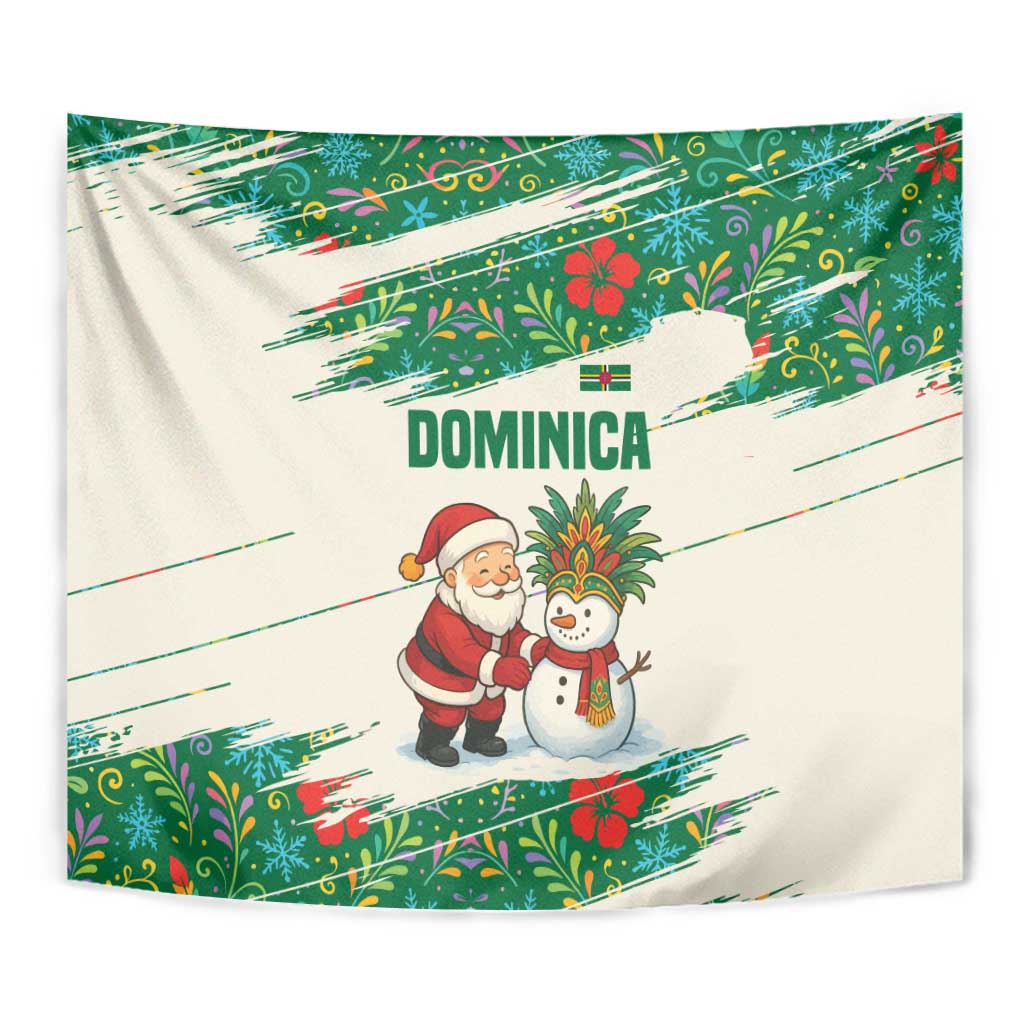 Dominica Christmas Tapestry with Santa Snowman and Tropical Carnival Headpiece - Wonder Print Shop