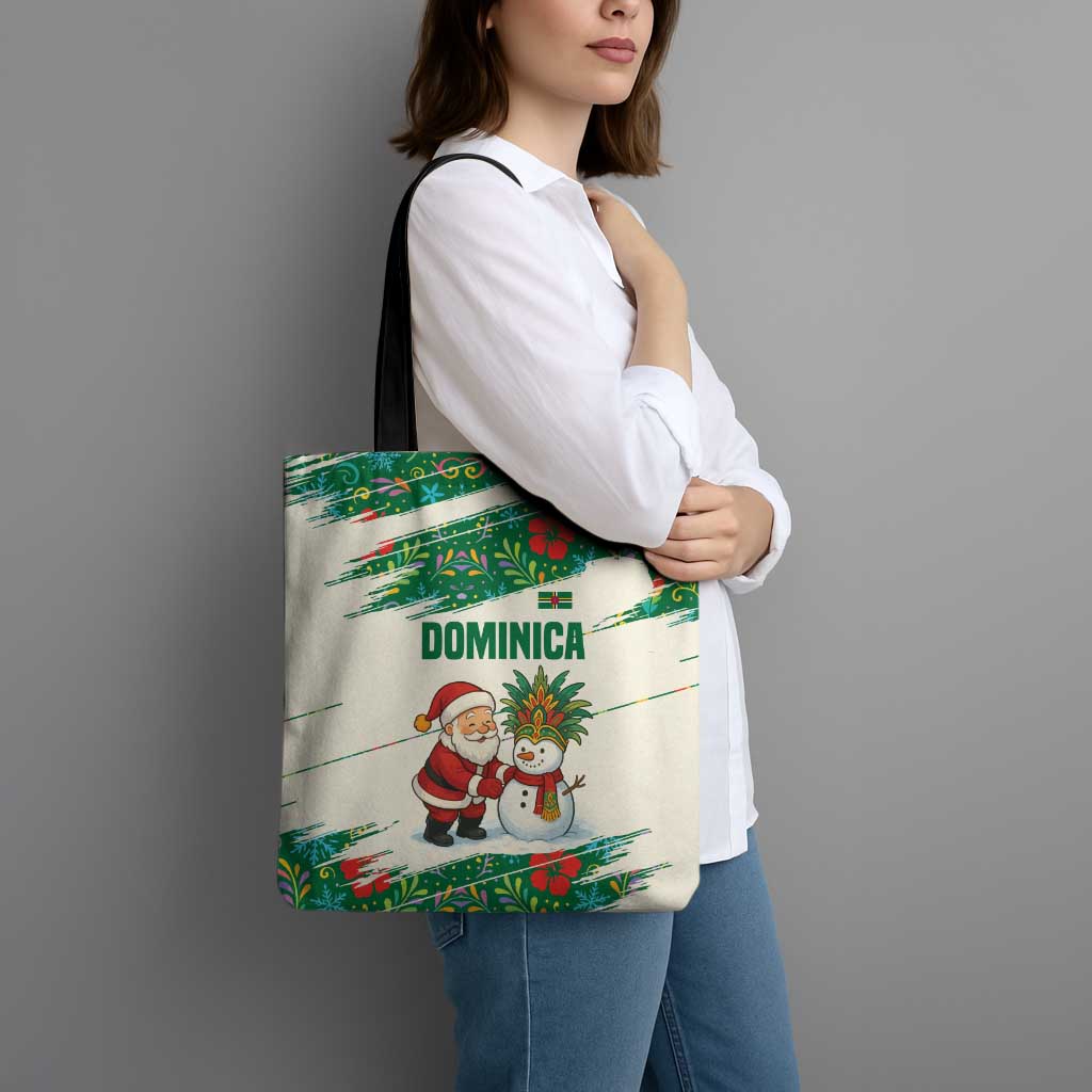 Dominica Christmas Tote Bag with Santa Snowman and Tropical Carnival Headpiece - Wonder Print Shop