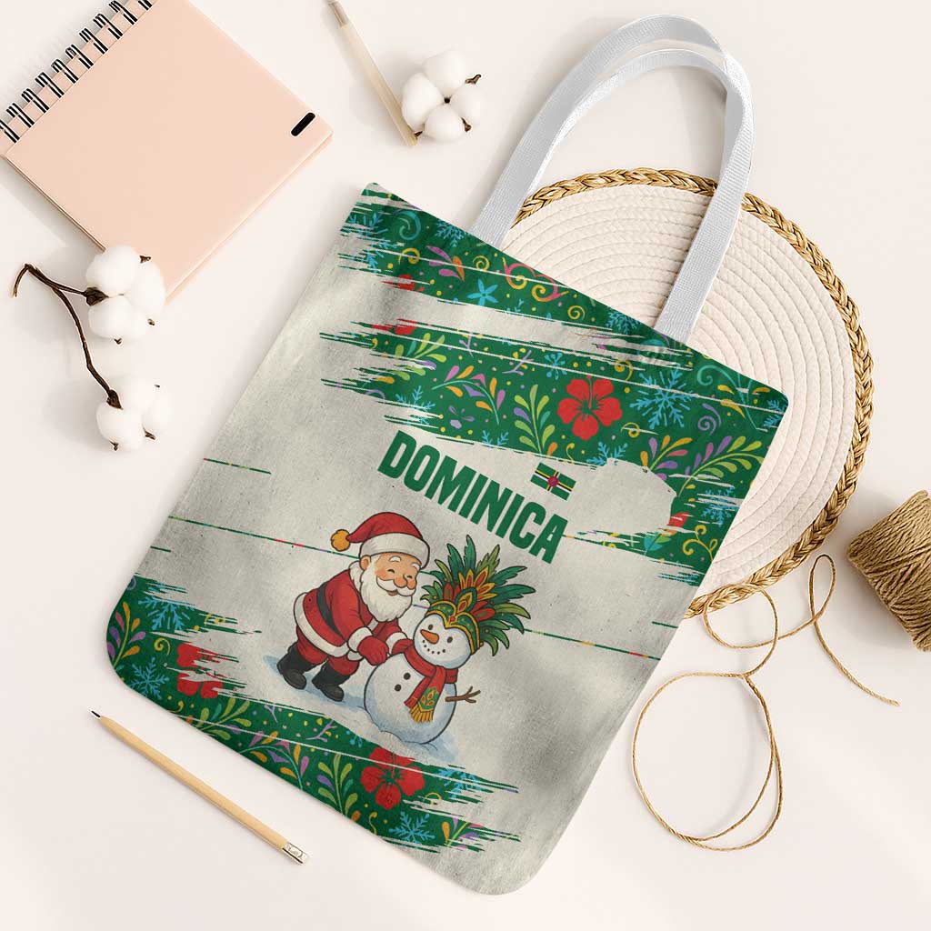 Dominica Christmas Tote Bag with Santa Snowman and Tropical Carnival Headpiece - Wonder Print Shop