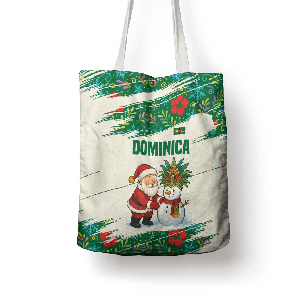 Dominica Christmas Tote Bag with Santa Snowman and Tropical Carnival Headpiece - Wonder Print Shop