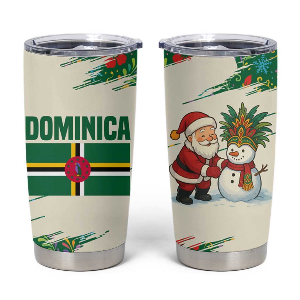 Dominica Christmas Tumbler Cup with Santa Snowman and Tropical Carnival Headpiece - Wonder Print Shop