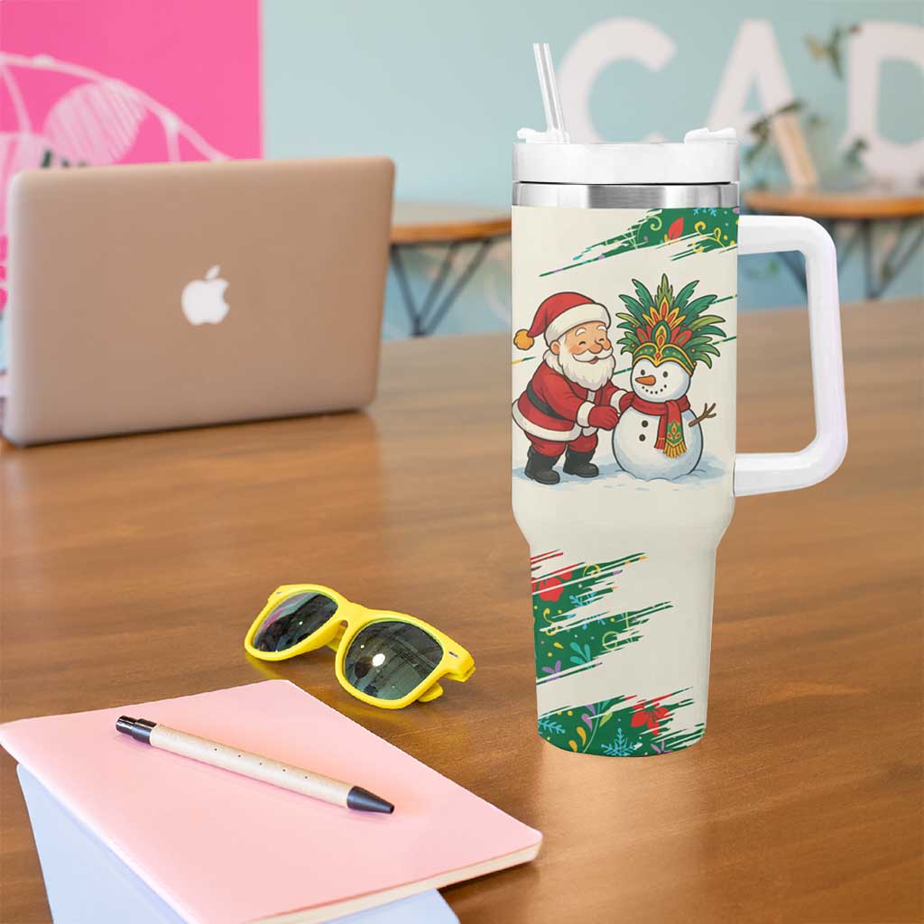 Dominica Christmas Tumbler With Handle with Santa Snowman and Tropical Carnival Headpiece - Wonder Print Shop