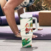 Dominica Christmas Tumbler With Handle with Santa Snowman and Tropical Carnival Headpiece - Wonder Print Shop