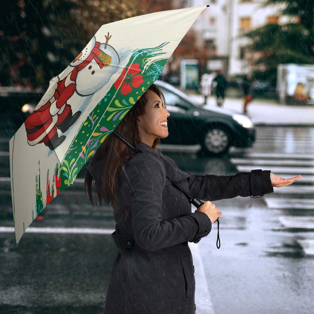 Dominica Christmas Umbrella with Santa Snowman and Tropical Carnival Headpiece - Wonder Print Shop