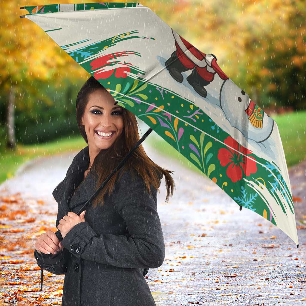 Dominica Christmas Umbrella with Santa Snowman and Tropical Carnival Headpiece - Wonder Print Shop