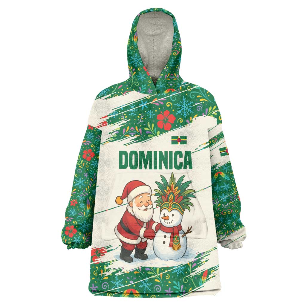 Dominica Christmas Wearable Blanket Hoodie with Santa Snowman and Tropical Carnival Headpiece - Wonder Print Shop