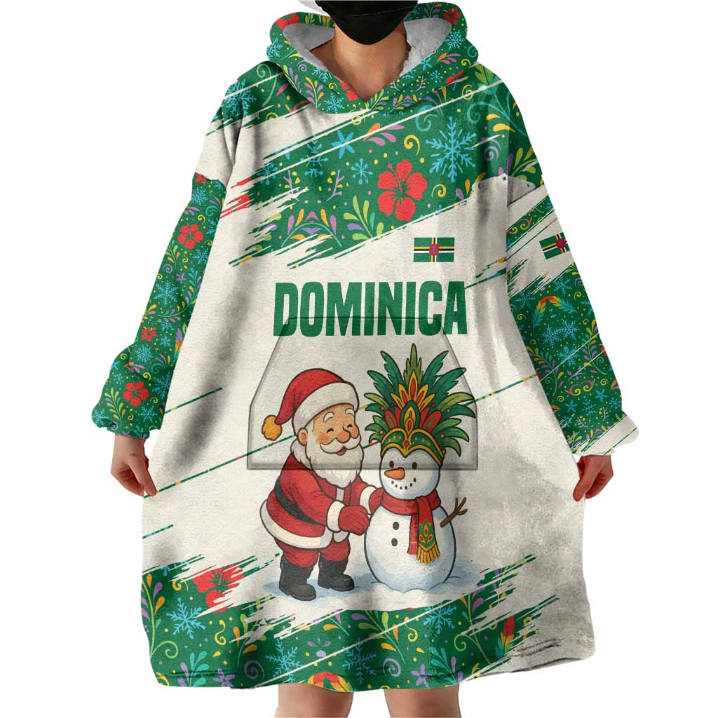 Dominica Christmas Wearable Blanket Hoodie with Santa Snowman and Tropical Carnival Headpiece - Wonder Print Shop