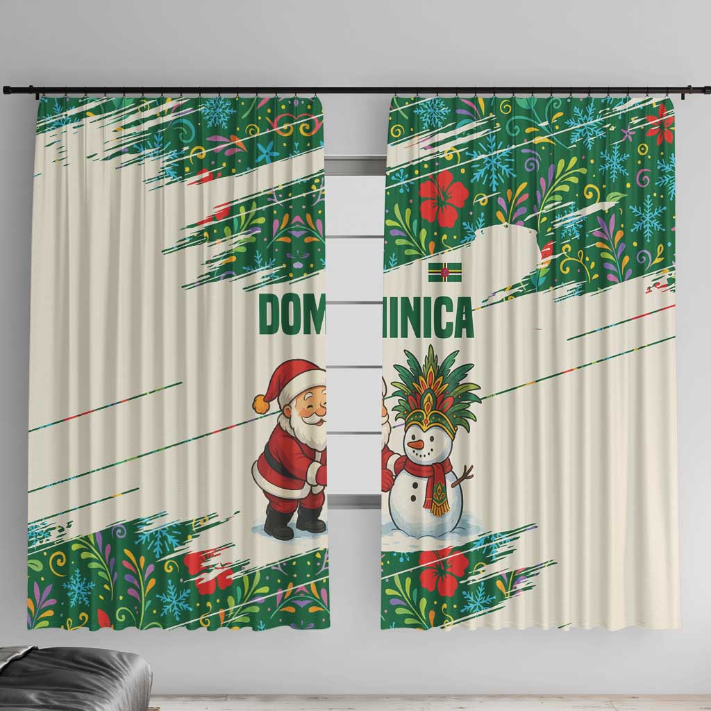 Dominica Christmas Window Curtain with Santa Snowman and Tropical Carnival Headpiece - Wonder Print Shop