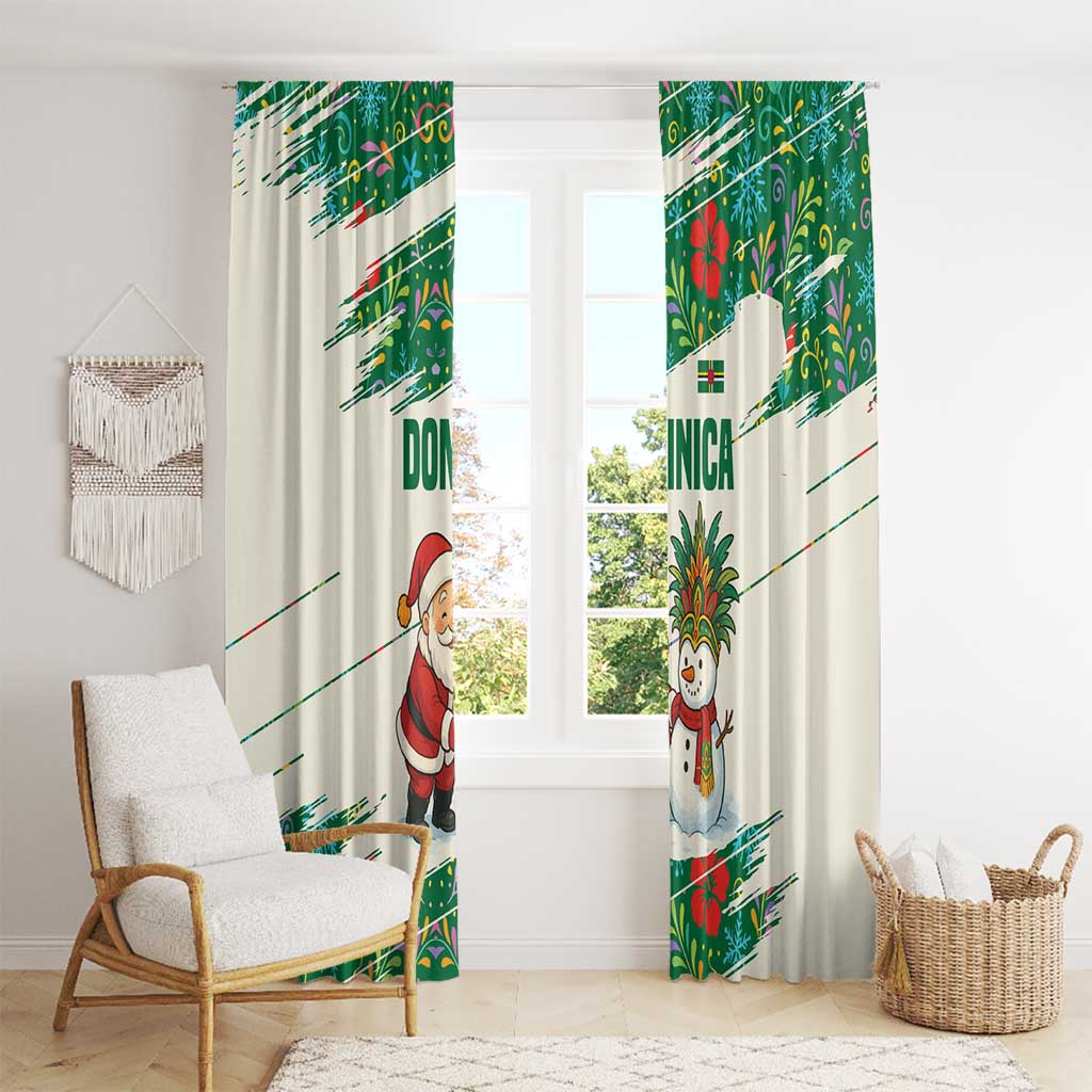 Dominica Christmas Window Curtain with Santa Snowman and Tropical Carnival Headpiece - Wonder Print Shop