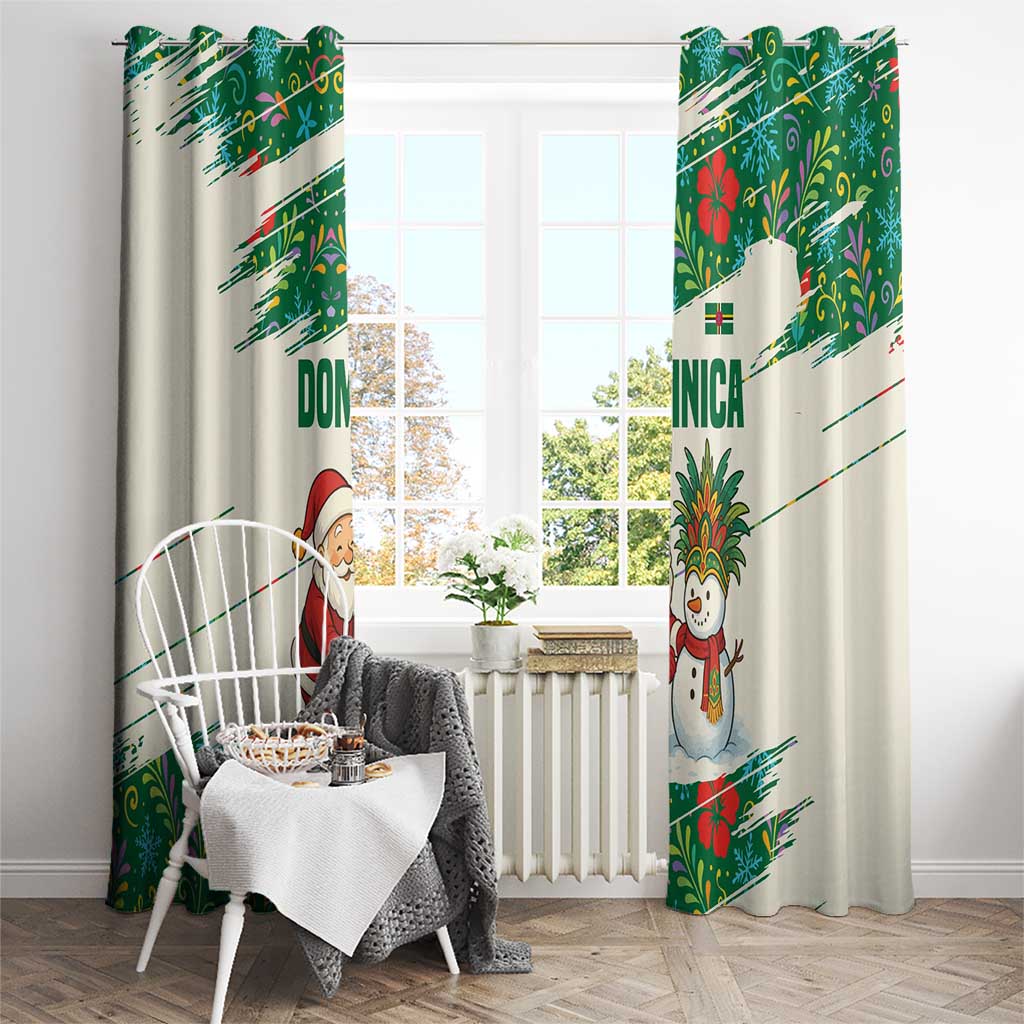 Dominica Christmas Window Curtain with Santa Snowman and Tropical Carnival Headpiece - Wonder Print Shop
