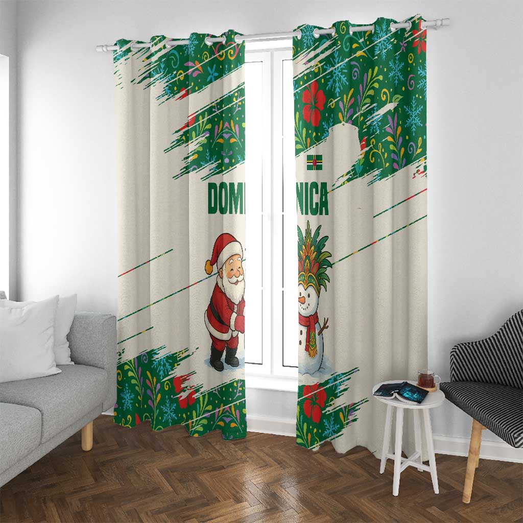 Dominica Christmas Window Curtain with Santa Snowman and Tropical Carnival Headpiece - Wonder Print Shop