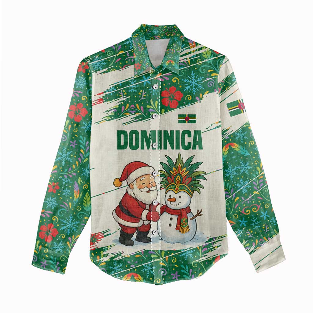 Dominica Christmas Women Casual Shirt with Santa Snowman and Tropical Carnival Headpiece - Wonder Print Shop