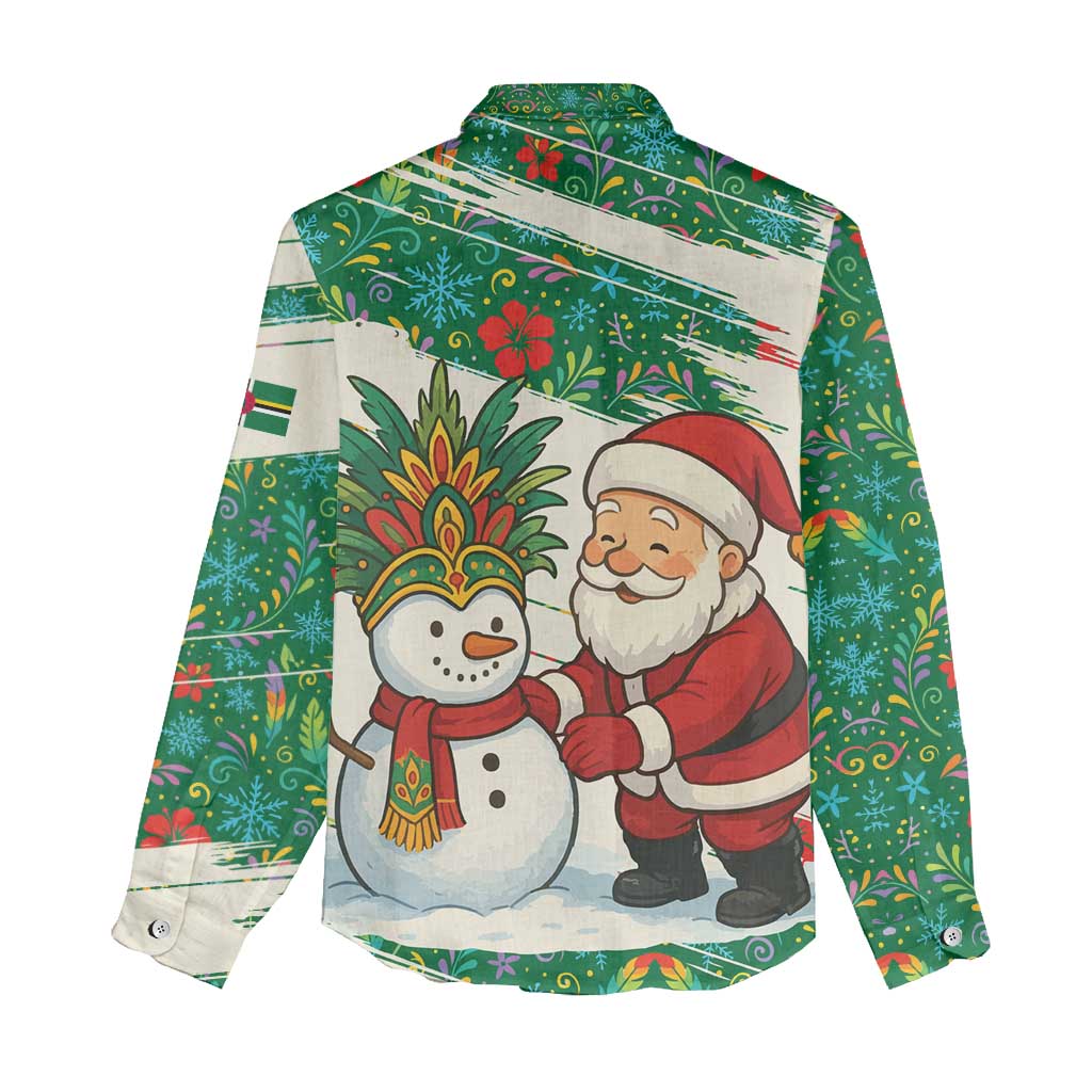 Dominica Christmas Women Casual Shirt with Santa Snowman and Tropical Carnival Headpiece - Wonder Print Shop