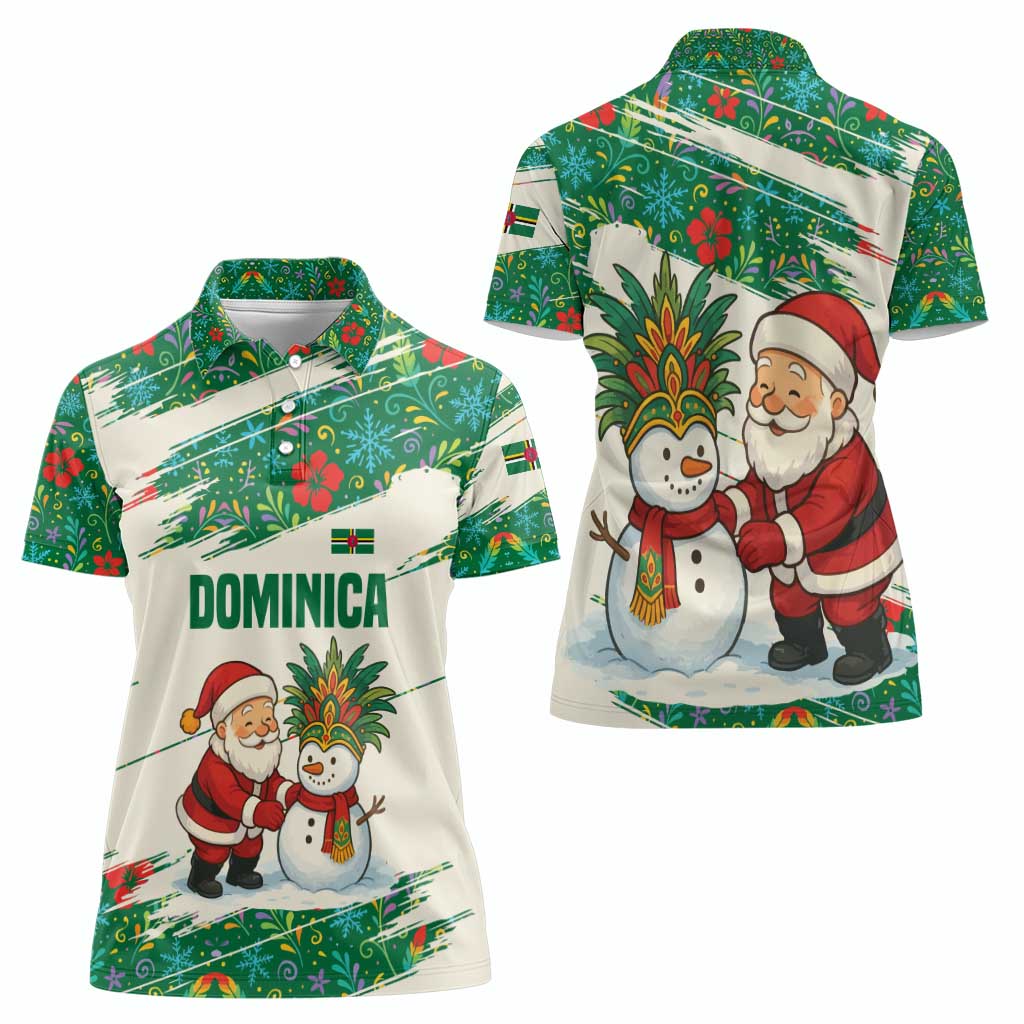 Dominica Christmas Women Polo Shirt with Santa Snowman and Tropical Carnival Headpiece - Wonder Print Shop