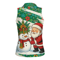 Dominica Christmas Women Sleeveless Polo Shirt with Santa Snowman and Tropical Carnival Headpiece - Wonder Print Shop