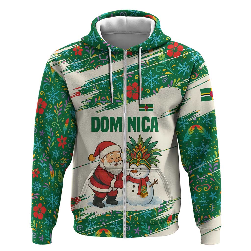 Dominica Christmas Zip Hoodie with Santa Snowman and Tropical Carnival Headpiece - Wonder Print Shop