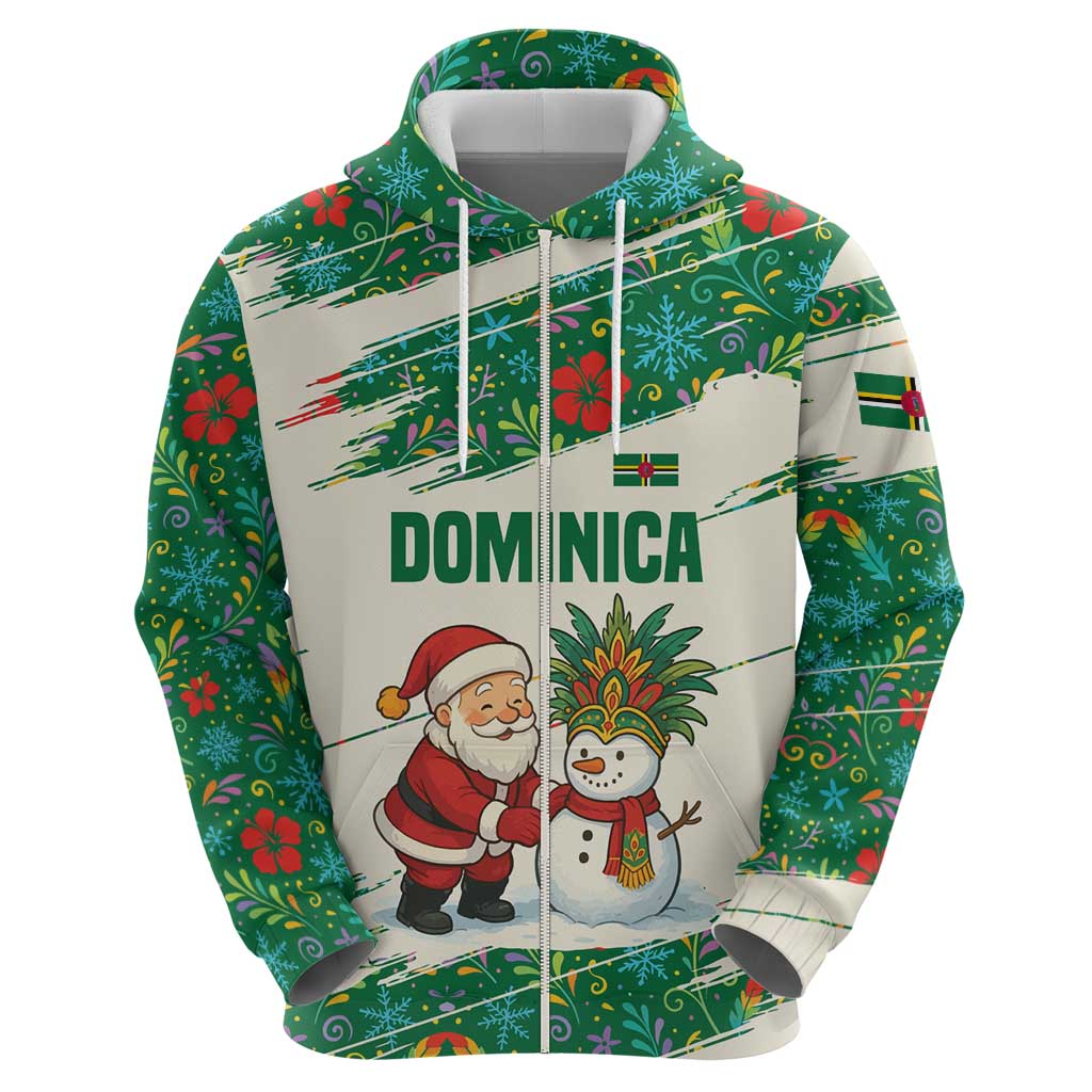Dominica Christmas Zip Hoodie with Santa Snowman and Tropical Carnival Headpiece - Wonder Print Shop