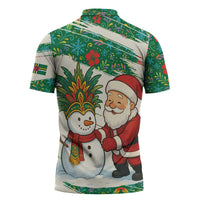 Dominica Christmas Zipper Polo Shirt with Santa Snowman and Tropical Carnival Headpiece - Wonder Print Shop