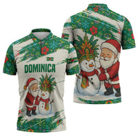 Dominica Christmas Zipper Polo Shirt with Santa Snowman and Tropical Carnival Headpiece - Wonder Print Shop