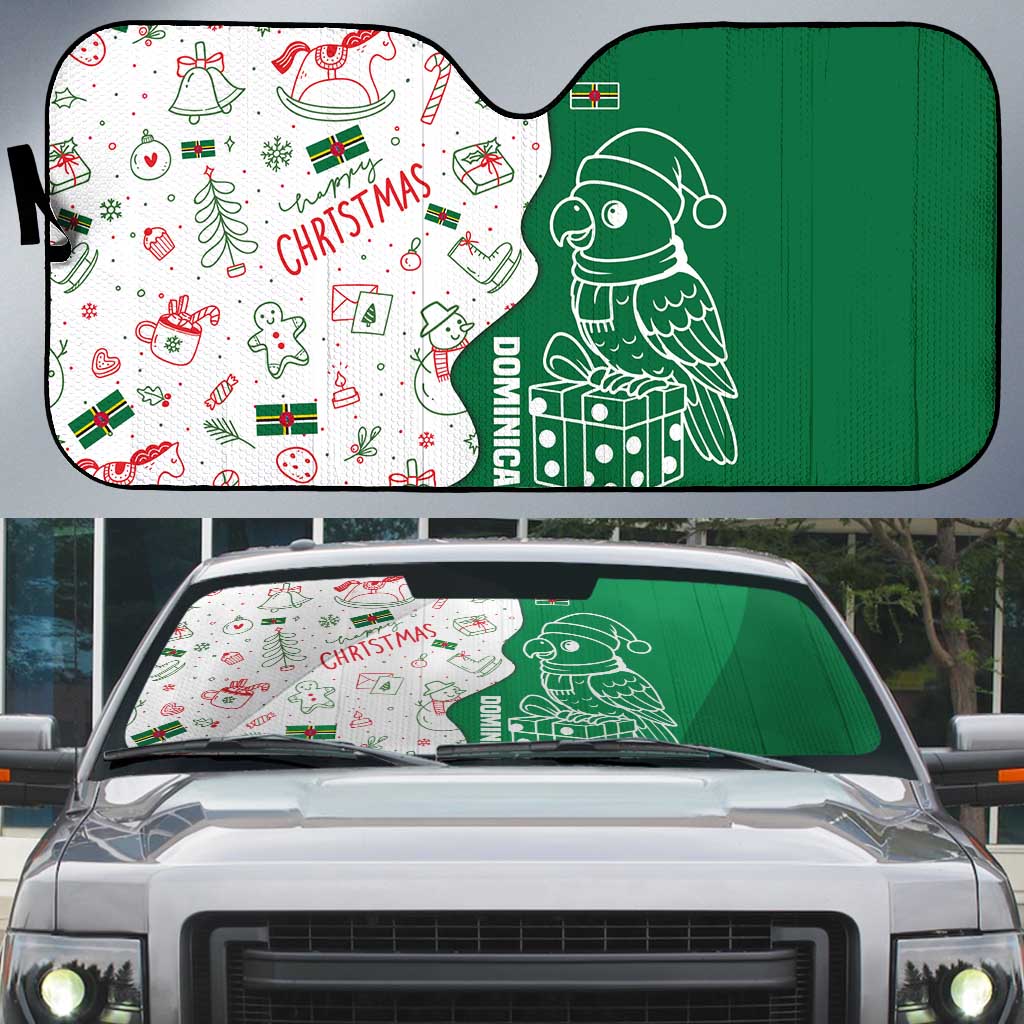 Dominica Christmas Auto Sun Shade with Parrot Gift Box and Festive Pattern Design - Wonder Print Shop