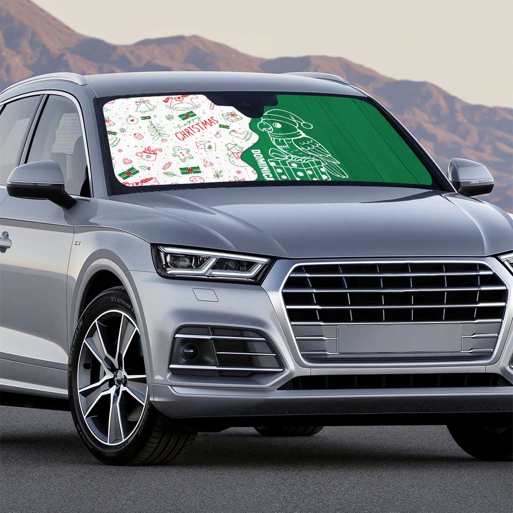 Dominica Christmas Auto Sun Shade with Parrot Gift Box and Festive Pattern Design - Wonder Print Shop