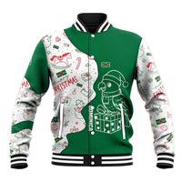 Dominica Christmas Baseball Jacket with Parrot Gift Box and Festive Pattern Design - Wonder Print Shop