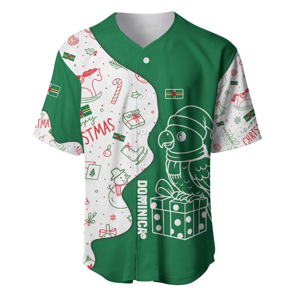 Dominica Christmas Baseball Jersey with Parrot Gift Box and Festive Pattern Design - Wonder Print Shop