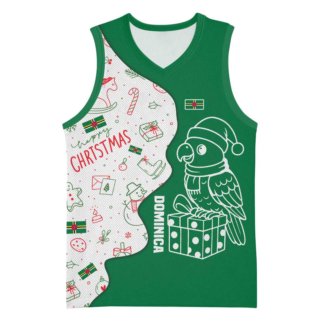 Dominica Christmas Basketball Jersey with Parrot Gift Box and Festive Pattern Design - Wonder Print Shop