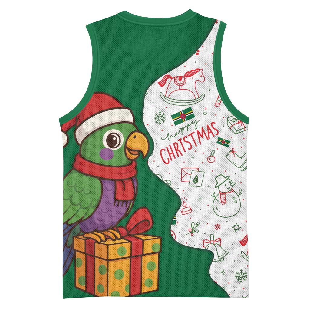 Dominica Christmas Basketball Jersey with Parrot Gift Box and Festive Pattern Design - Wonder Print Shop