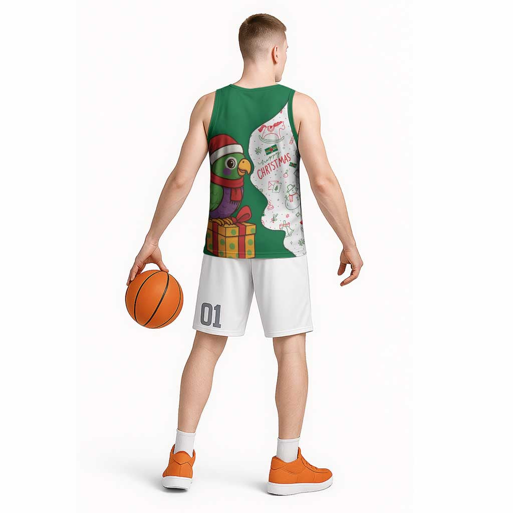 Dominica Christmas Basketball Jersey with Parrot Gift Box and Festive Pattern Design - Wonder Print Shop