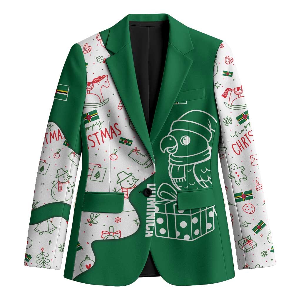 Dominica Christmas Blazer with Parrot Gift Box and Festive Pattern Design - Wonder Print Shop