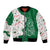 Dominica Christmas Bomber Jacket with Parrot Gift Box and Festive Pattern Design - Wonder Print Shop