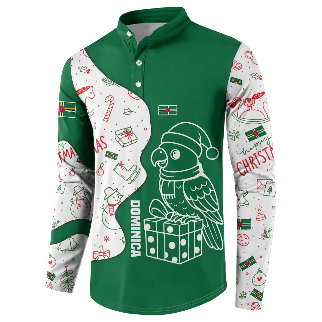 Dominica Christmas Button Sweatshirt with Parrot Gift Box and Festive Pattern Design - Wonder Print Shop
