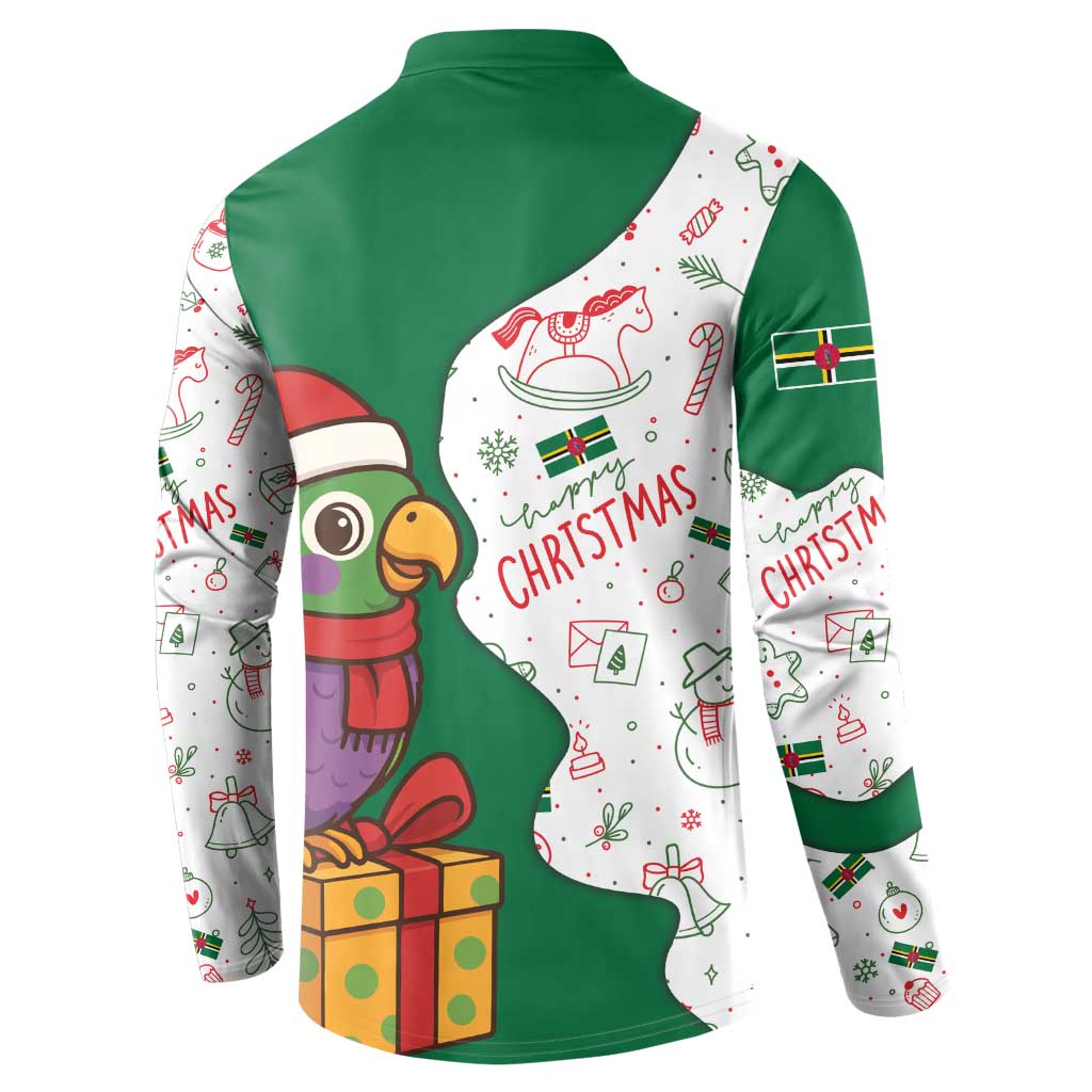 Dominica Christmas Button Sweatshirt with Parrot Gift Box and Festive Pattern Design - Wonder Print Shop