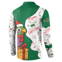 Dominica Christmas Button Sweatshirt with Parrot Gift Box and Festive Pattern Design - Wonder Print Shop