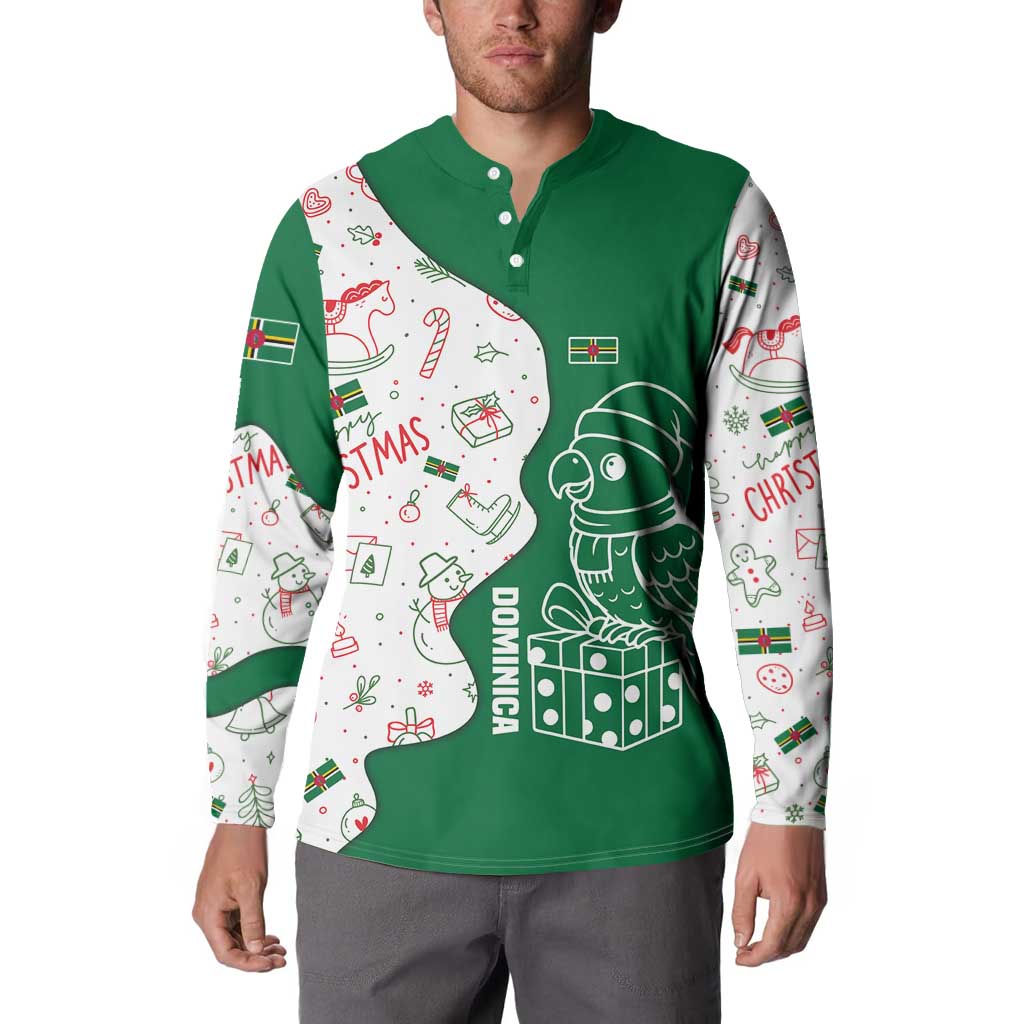 Dominica Christmas Button Sweatshirt with Parrot Gift Box and Festive Pattern Design - Wonder Print Shop