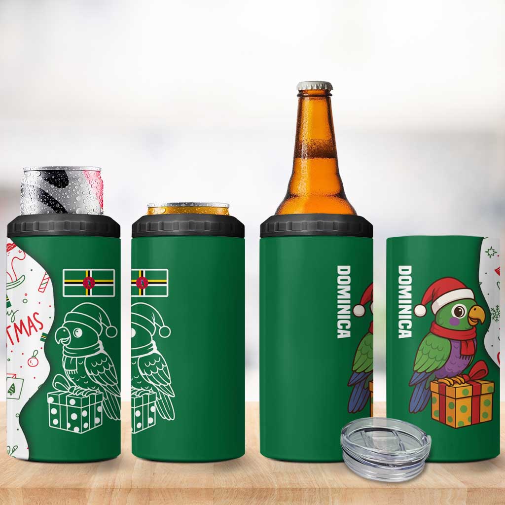 Dominica Christmas 4 in 1 Can Cooler Tumbler with Parrot Gift Box and Festive Pattern Design - Wonder Print Shop