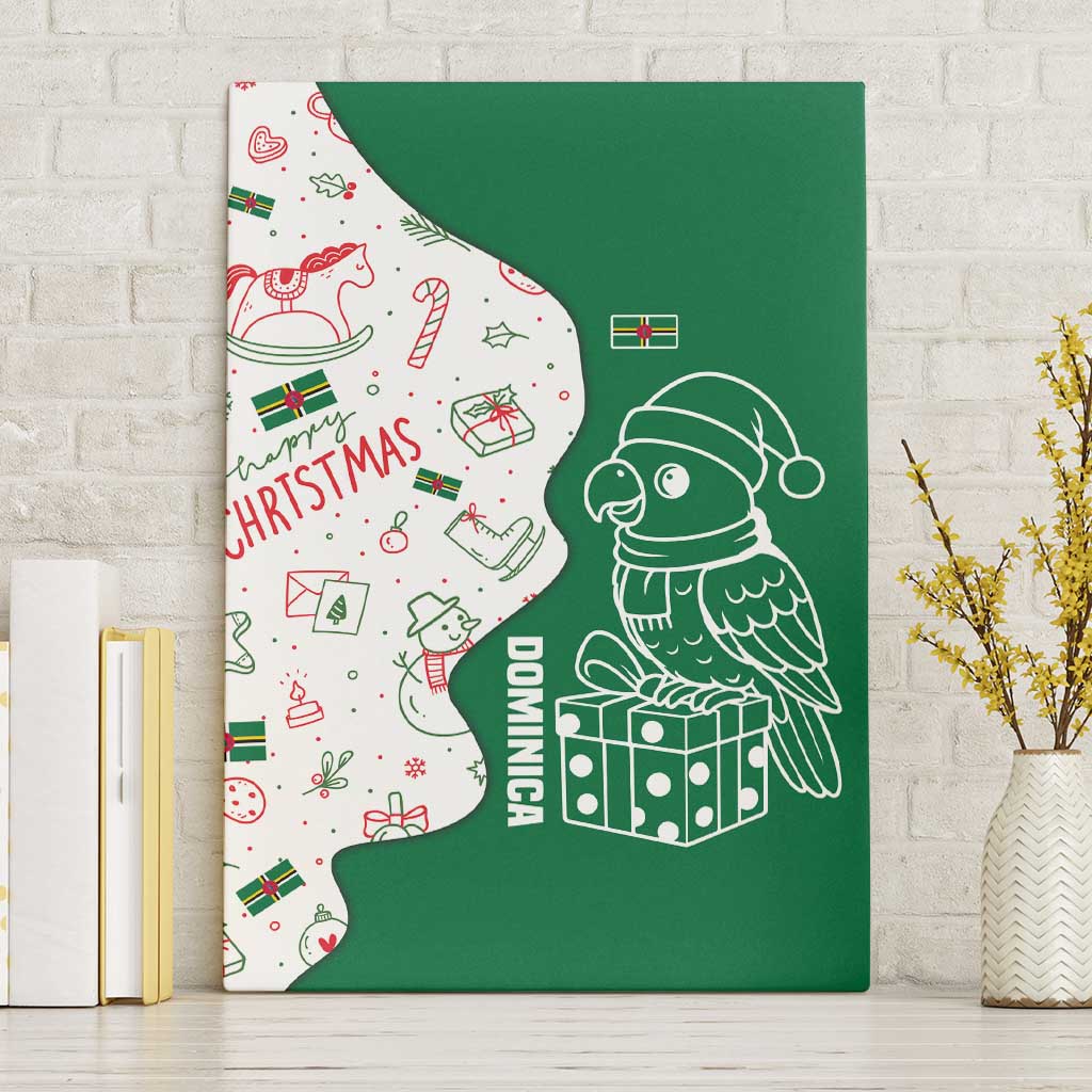 Dominica Christmas Canvas Wall Art with Parrot Gift Box and Festive Pattern Design - Wonder Print Shop