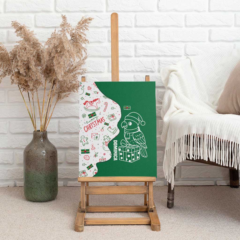 Dominica Christmas Canvas Wall Art with Parrot Gift Box and Festive Pattern Design - Wonder Print Shop
