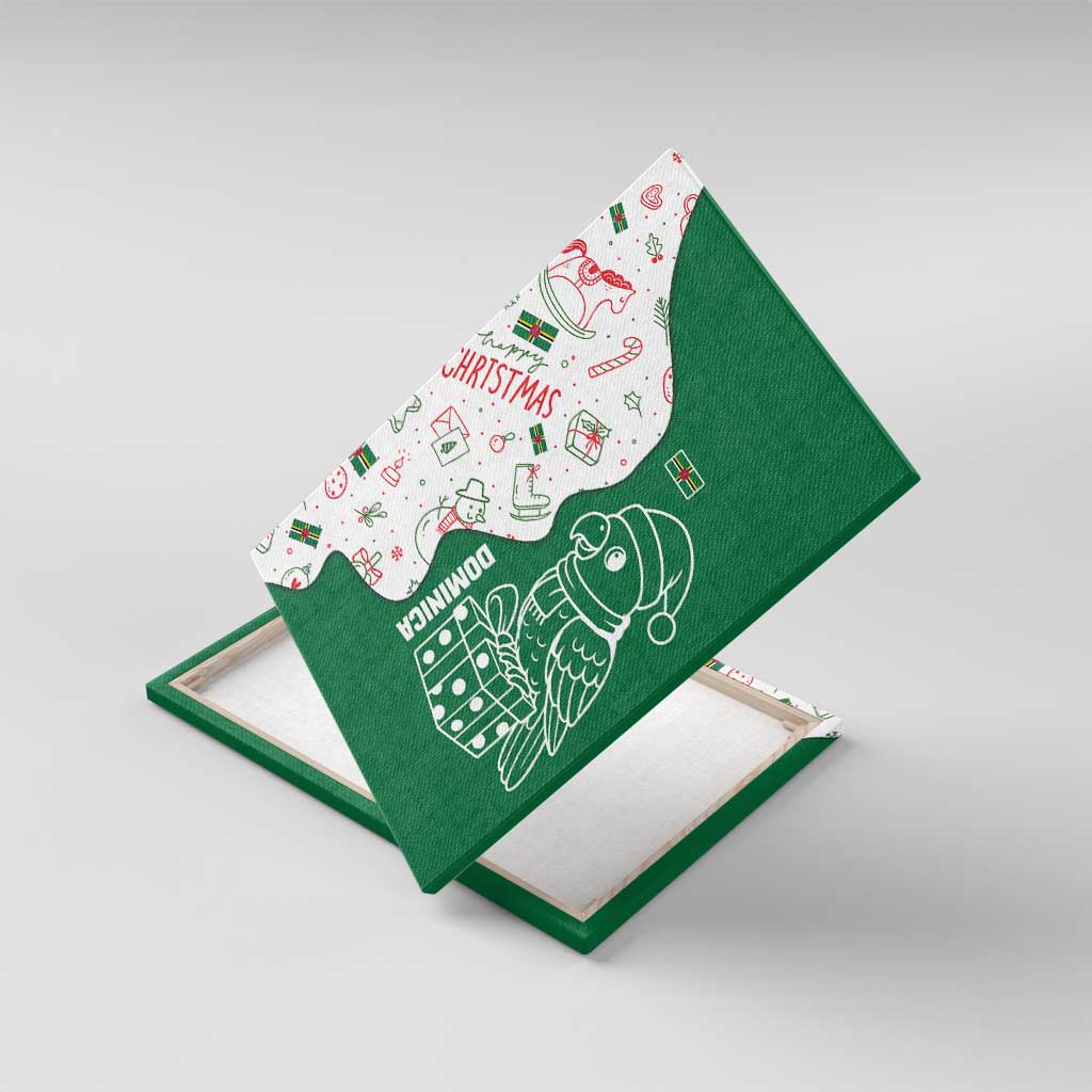 Dominica Christmas Canvas Wall Art with Parrot Gift Box and Festive Pattern Design - Wonder Print Shop