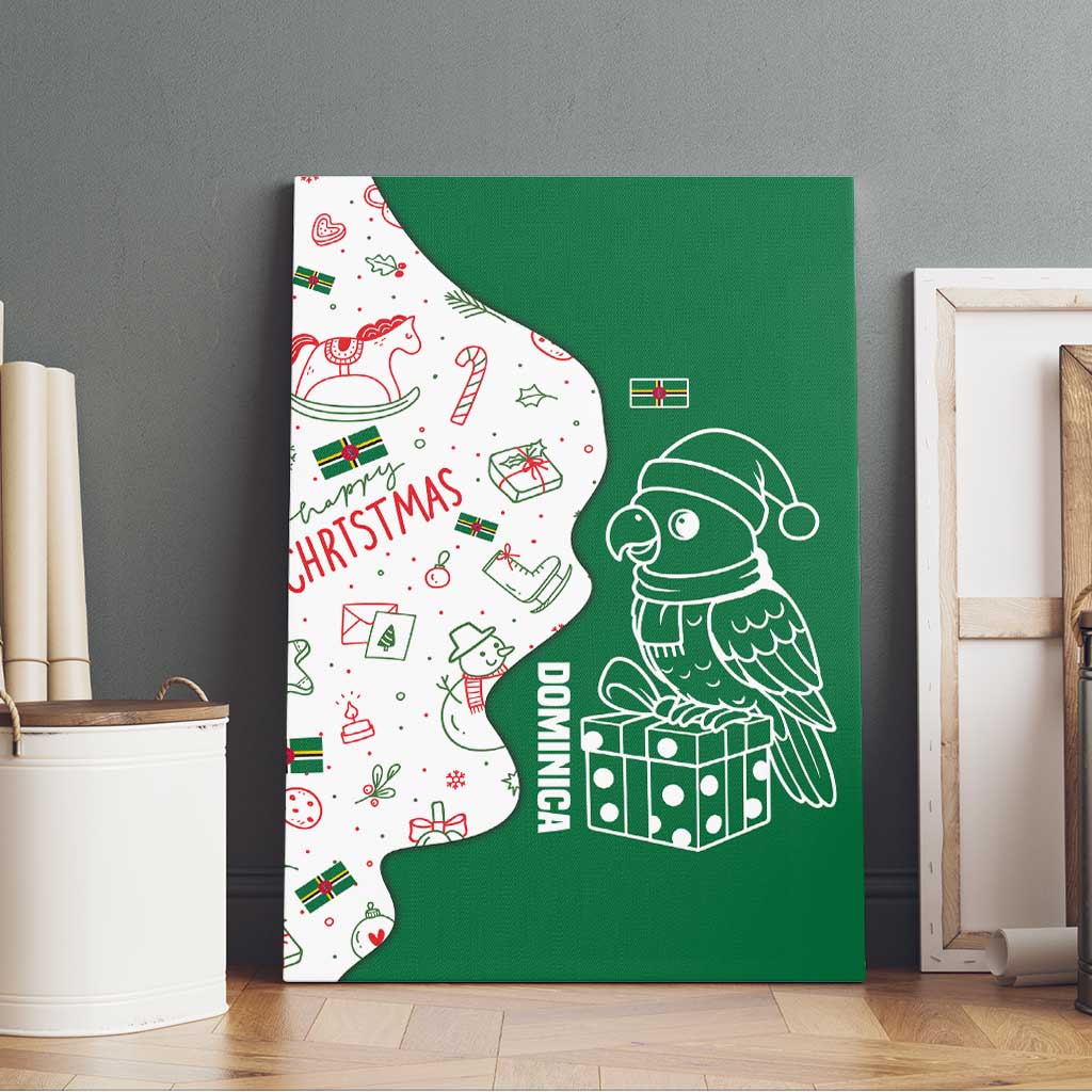 Dominica Christmas Canvas Wall Art with Parrot Gift Box and Festive Pattern Design - Wonder Print Shop