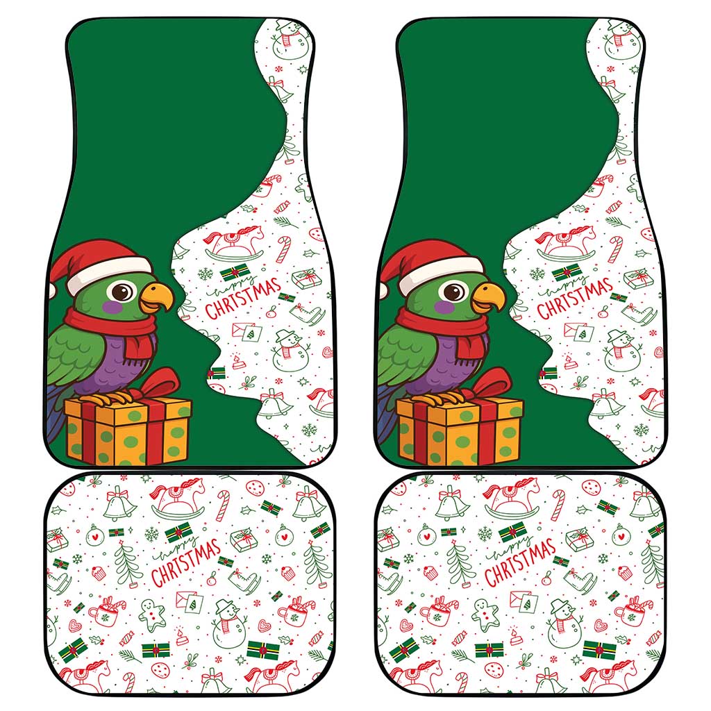 Dominica Christmas Car Mats with Parrot Gift Box and Festive Pattern Design - Wonder Print Shop
