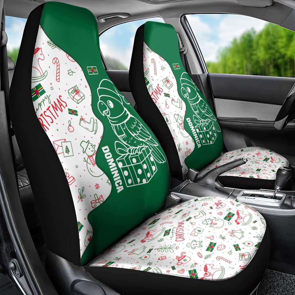 Dominica Christmas Car Seat Cover with Parrot Gift Box and Festive Pattern Design - Wonder Print Shop