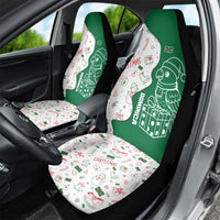 Dominica Christmas Car Seat Cover with Parrot Gift Box and Festive Pattern Design - Wonder Print Shop