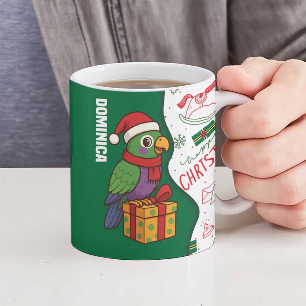 Dominica Christmas Ceramic Mug with Parrot Gift Box and Festive Pattern Design - Wonder Print Shop