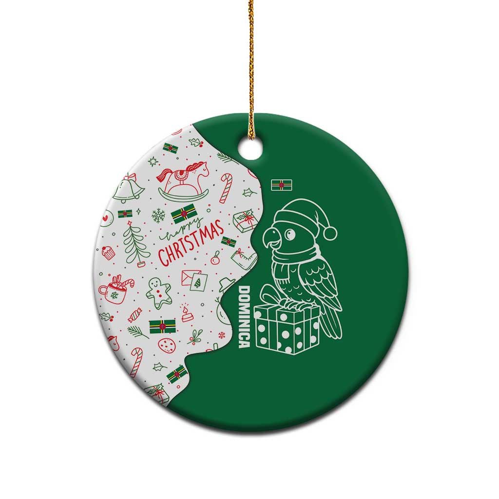 Dominica Christmas Ceramic Ornament with Parrot Gift Box and Festive Pattern Design - Wonder Print Shop