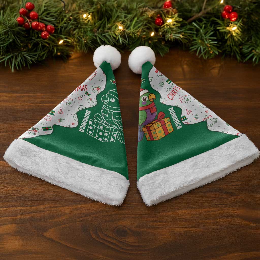 Dominica Christmas Santa Hat with Parrot Gift Box and Festive Pattern Design - Wonder Print Shop
