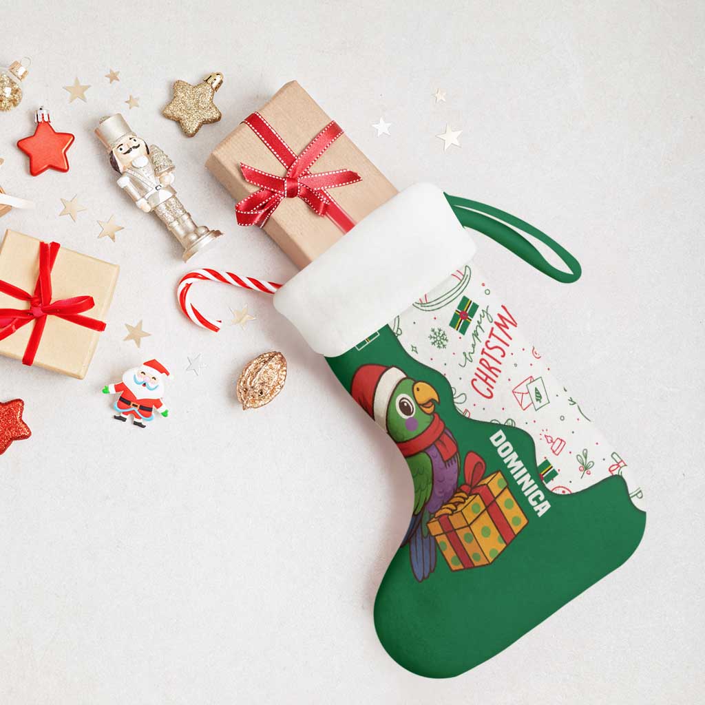 Dominica Christmas Stocking with Parrot Gift Box and Festive Pattern Design - Wonder Print Shop