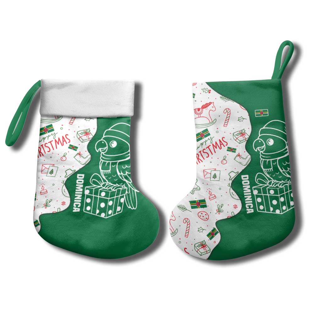 Dominica Christmas Stocking with Parrot Gift Box and Festive Pattern Design - Wonder Print Shop